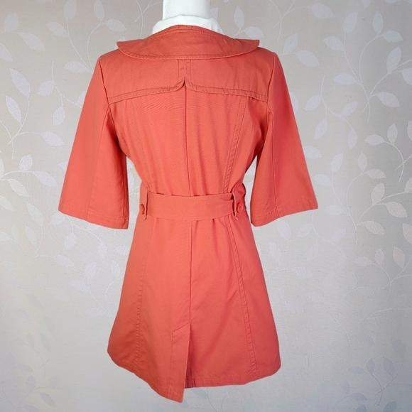 Tulle Retro Mod Peter Pan Collar Lightweight Cotton Canvas Long Jacket Coral - Picture 9 of 16